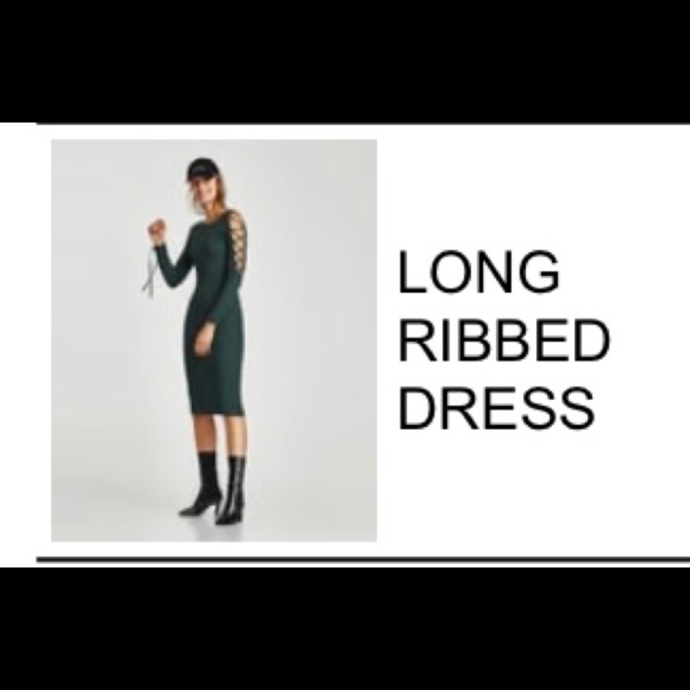 Zara long ribbed sweater dress dark green